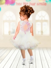 Cute A-Line Scoop Little Girl Dresses With Appliques Bowknot in White