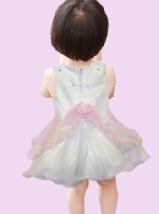 Cute A-Line Scoop Mini-length Beading Bowknot White Little Girl Dresses