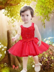 Cute A-Line Straps Mini-length Beading Appliques Light Blue Little Girl Dresses