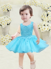 Cute A-Line Straps Mini-length Beading Appliques Light Blue Little Girl Dresses