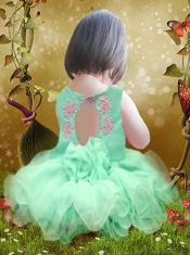 Cute Appliques and Ruffles Backless Organza Little Girl Dress for 2014