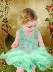 Cute Appliques and Ruffles Backless Organza Little Girl Dress for 2014