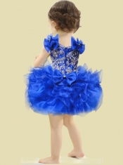 Cute Ball Gown Scoop Mini-length Beading Bowknot Royal Blue Little Girl Dress