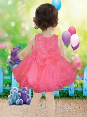 Cute Ball Gown Straps Coral Red Little Girl Dresses With Beading