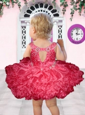Cute Ball Gown Straps Mini-length Beading Ruffles Red Little Girl Dress
