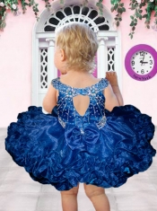 Cute Ball Gown Straps Mini-length Beading Ruffles Red Little Girl Dress