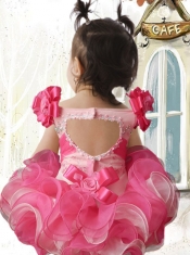 Cute Off the Shoulder Beading Short Little Girl Dress in Coral Red