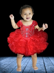 Cute Organza Beading Mini-length Little Girl Dress with Zipper-up