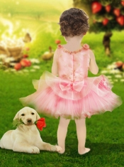 Cute Scoop Organza A-Line Ruching Little Girl Dress with Zipper-up for 2014