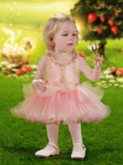Cute Scoop Organza A-Line Ruching Little Girl Dress with Zipper-up for 2014