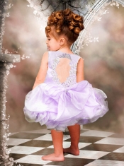 Elegant A-Line Scoop Little Girl Dresses with Appliques Bowknot in Lavender for 2014
