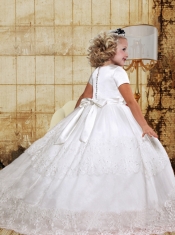 Elegant Ball Gown Bowknot Little Girl Pageant Dress with Short Sleeves for 2014