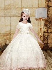Elegant Ball Gown Bowknot Little Girl Pageant Dress with Short Sleeves for 2014