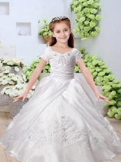 Elegant Ball Gown Square Little Girl Pageant Dresses with Embroidery in White