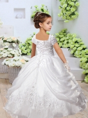 Elegant Ball Gown Square Little Girl Pageant Dresses with Embroidery in White