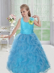 Elegant Ball Gown Straps Little Girl Pageant Dress with Ruching Appliques in Pink