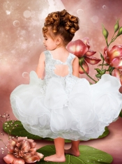 Elegant Ball Gown Straps White Little Girl Dresses With Beading Ruffles