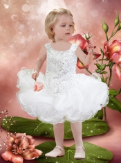 Elegant Ball Gown Straps White Little Girl Dresses With Beading Ruffles