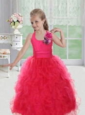 Elegant Halter Little Girl Pageant Dress with Bowknot Hand Made Flowers Ruffles in Blue