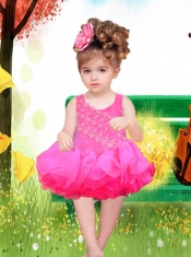 Elegant Hot Pink A-Line Straps Little Girl Dresses With Appliques Bowknot Beading for 2014