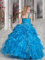 Elegant White Ball Gown Straps 2014 Little Girl Pageant Dress with Beading