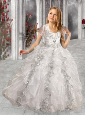 Elegant White Ball Gown Straps 2014 Little Girl Pageant Dress with Beading