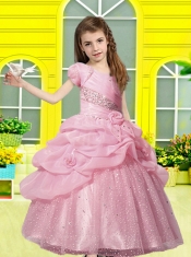 Exquisite Ball Gown Pink 2014 Little Girl Pageant Dress with Beading