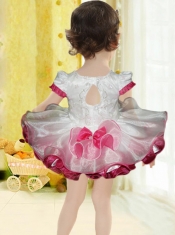 Exquisite Scoop Short Sleeves Beading and Ruffles Little Girl Dress for 2014