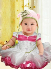 Exquisite Scoop Short Sleeves Beading and Ruffles Little Girl Dress for 2014