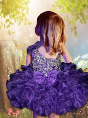 Fashionable Ball Gown Asymmetrical Mini-length Beading Bowknot Hot Pink Little Girl Dress
