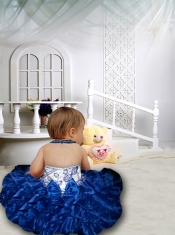 Fashionable Ball Gown Halter-top Beading Appliques Bowknot Royal Blue Little Girl Dress