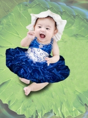 Fashionable Ball Gown Halter-top Beading Appliques Bowknot Royal Blue Little Girl Dress