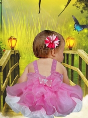 Fashionable Ball Gown Straps Pink Little Girl Dresses With Appliques Bowknot