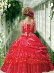 Fashionable Ball Gown V-neck Red Little Girl Pageant Dress with Beading