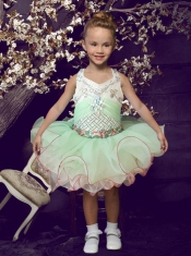 Fashionable Halter Knee-length Little Girl Dress with Beading and Ruffles