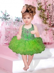 Fashionable Halter Top Knee-length Beading Bowknot Yellow Little Girl Dresses