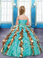 Green and Gold Halter Ball Gown Beading Little Girl Pageant Dress with Ruffles for 2014