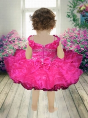 Hot Pink Beading and Ruffles Knee-length Little Girl Dress with Off the Shoulder