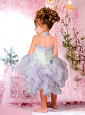 Lavender Beading and Ruffles 2014 Elegant Little Girl Dress with Halter