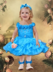 Lilac Knee-length Organza Little Girl Dress with Beading