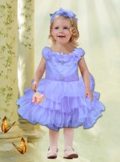 Lilac Knee-length Organza Little Girl Dress with Beading