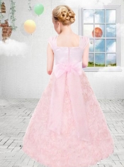 Luxurious A-Line Square Little Girl Pageant Dresses with Bowknot in Pink