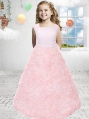 Luxurious A-Line Square Little Girl Pageant Dresses with Bowknot in Pink