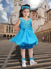 Luxurious A-Line V-neck Knee-length Little Girl Dress with Beading