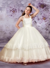 Luxurious Ball Gown Straps 2014 Little Girl Pageant Dress with Belt Beading