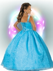 Luxurious Straps Ball Gown Blue Little Girl Pageant Dress with Beading for 2014