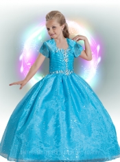 Luxurious Straps Ball Gown Blue Little Girl Pageant Dress with Beading for 2014
