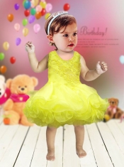 Modest A-Line Scoop Little Girl Dresses with Appliques Bowknot in Yellow for 2014