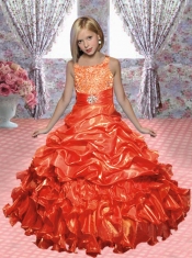 Orange Straps Beading Little Girl Pageant Dress with Ruffles Layers for 2014