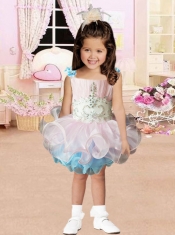 Pink and Blue Square Beading and Ruffles Little Girl Dress for 2014